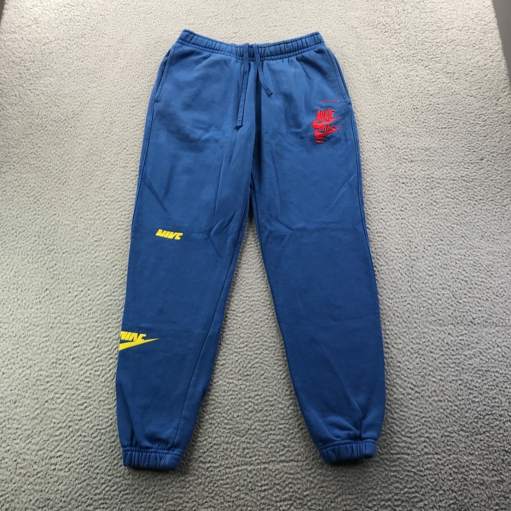 Nike Pants Mens S Blue Multi Logo Swoosh Sportswear Essentials Sweatpants DM6871